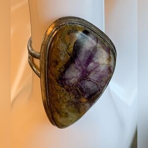 Sterling Silver Ring Purple Gemstone Vintage Stamped 925 Size 6.25 Triangular